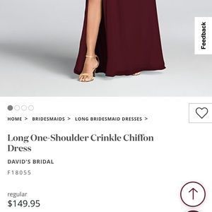 David’s Bridal Long One-Shoulder chiffon dress in color wine.